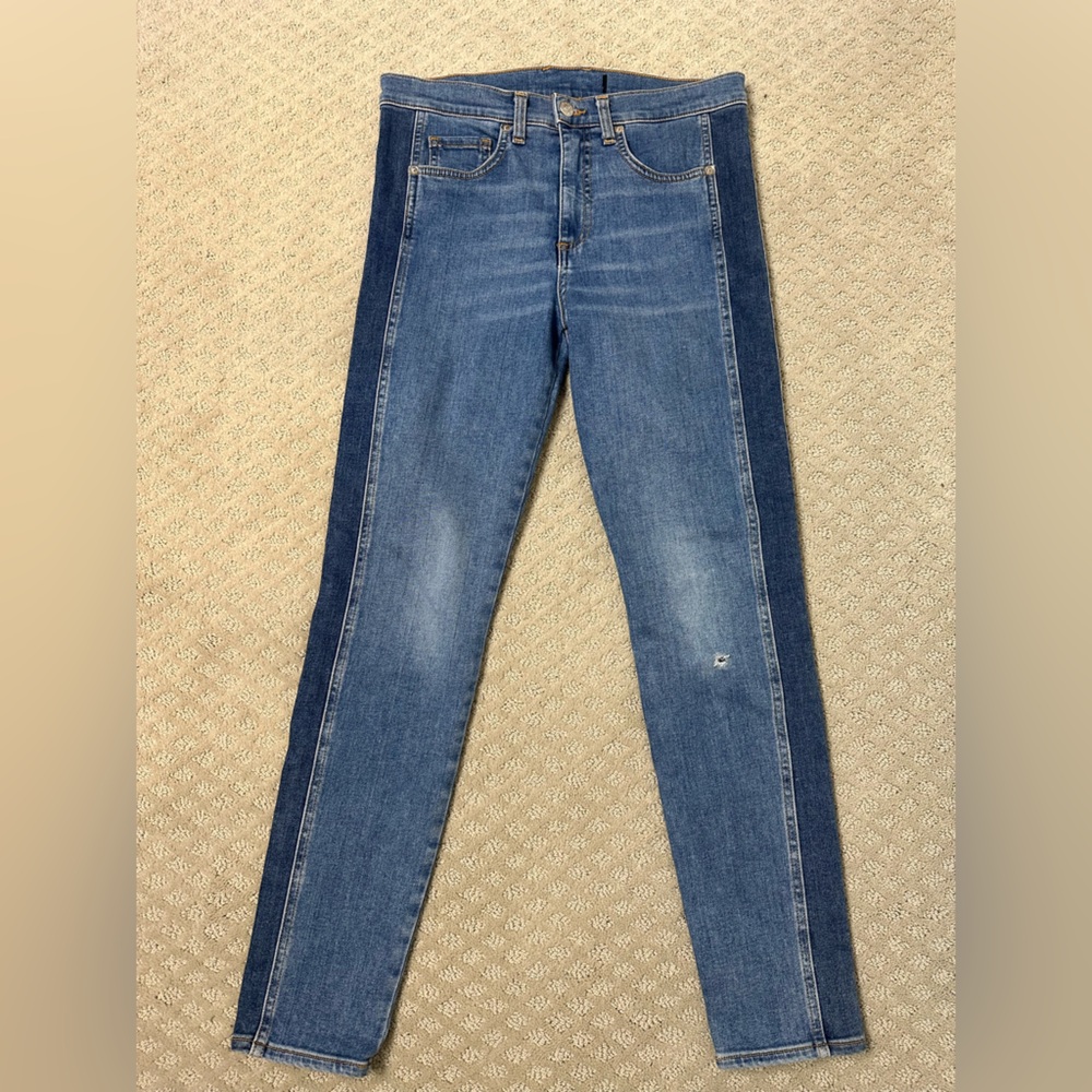 Sz 6 or 28 Veronica Beard Kate High Rise Two Tone Skinny Jeans stretch - Picture 4 of 12